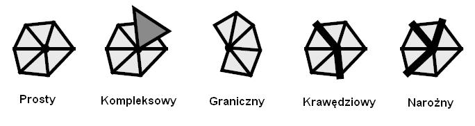 Rysunek 1. Typy wierzchołków w siatce trójkątów Źródło: [Schroeder, Zarge, Lorensen, 1992].