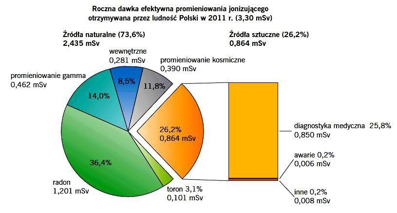W Polsce działa bez przerwy kilkanaście stacji monitoringu promieniowania jonizującego rozrzuconych po terytorium kraju, Rys.4.3.1.