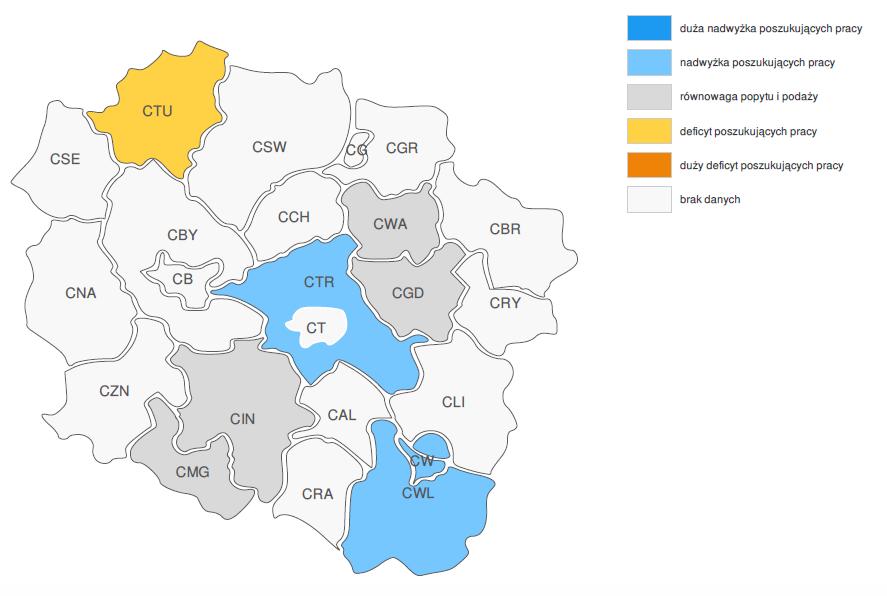 zawody z uwagi na podobieństwo wykonywanych zadań zostały ujęte w 177 grup), dla których prognozuje się deficyt, równowagę lub nadwyżkę osób poszukujących pracy.