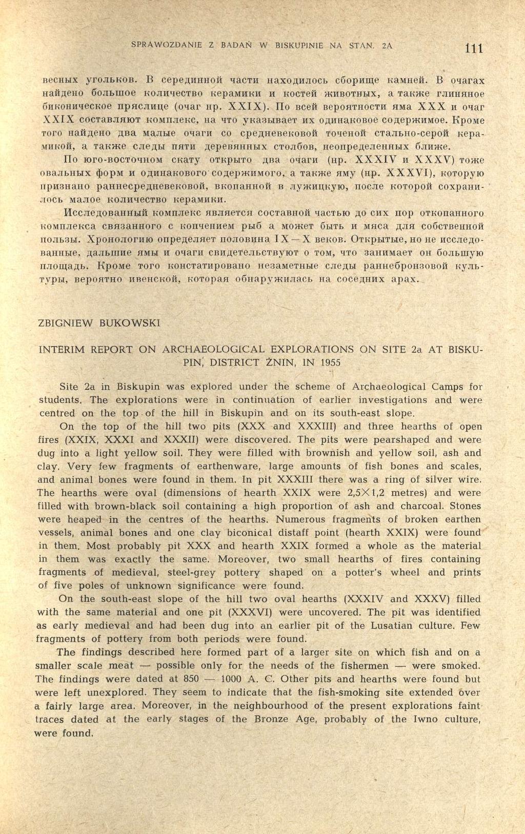 SPRAWOZDANIE Z BADAŃ W BISKUPINIE NA STAN. 2A 111 весных угольков. В серединной части находилось сборище камней.