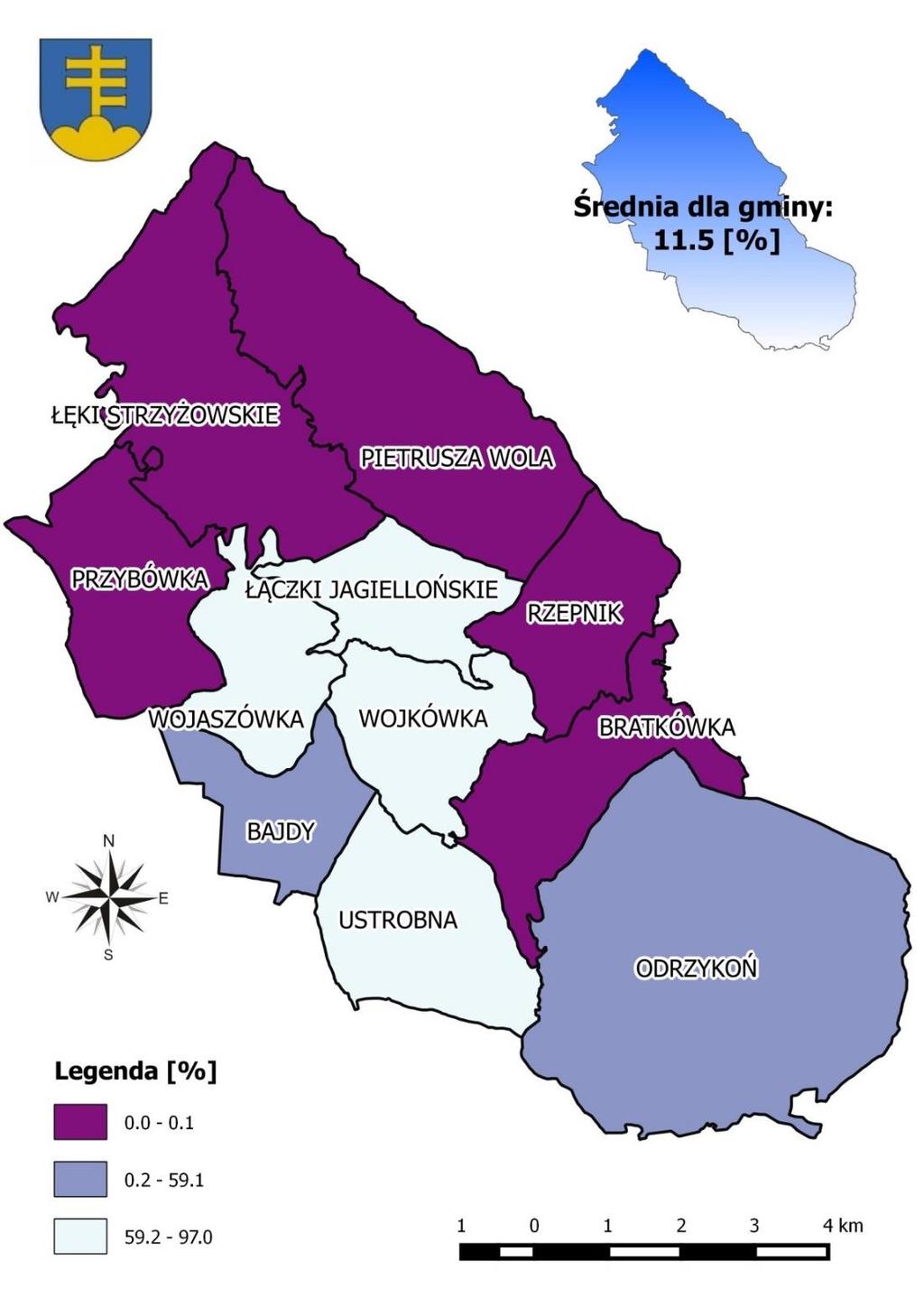 Mapa 21 Rozkład wartości wskaźnika odsetek ludności korzystającej z sieci wodociągowej w