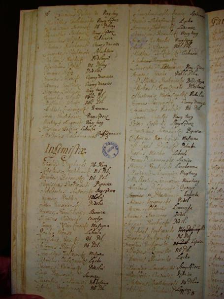 109 Zdjęcie strony z księgi metrykalnej kolegium oo. Pijarów w Podolińcu, tzw.