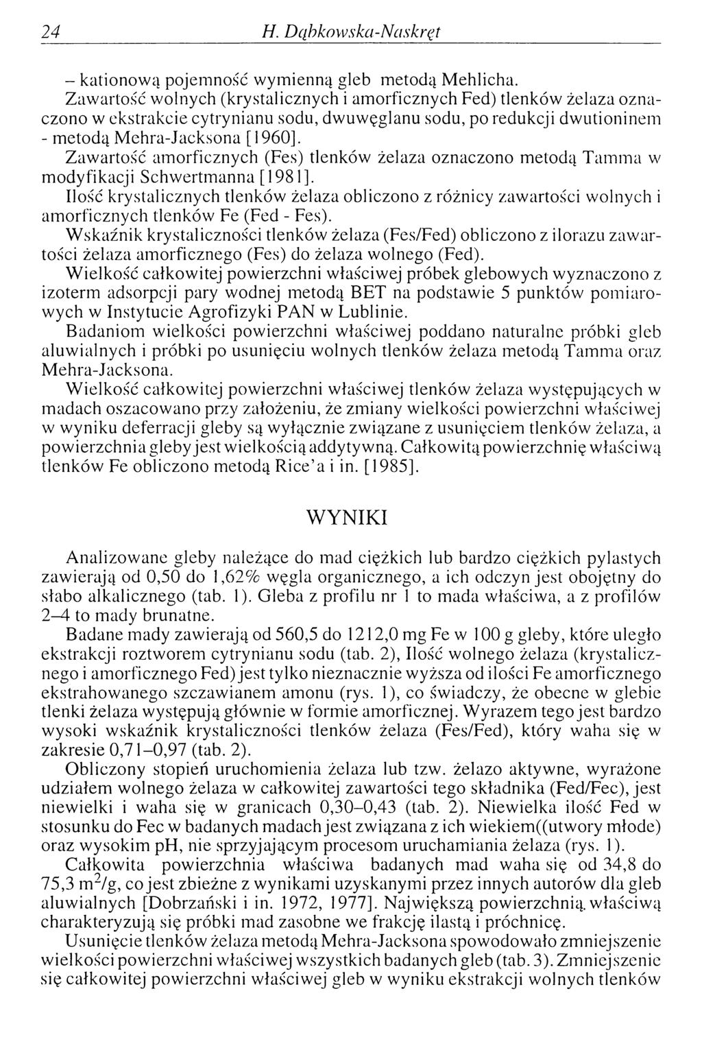 24 H. D ąbkow ska-n askręt - kationową pojemność wymienną gleb metodą Mehlicha.
