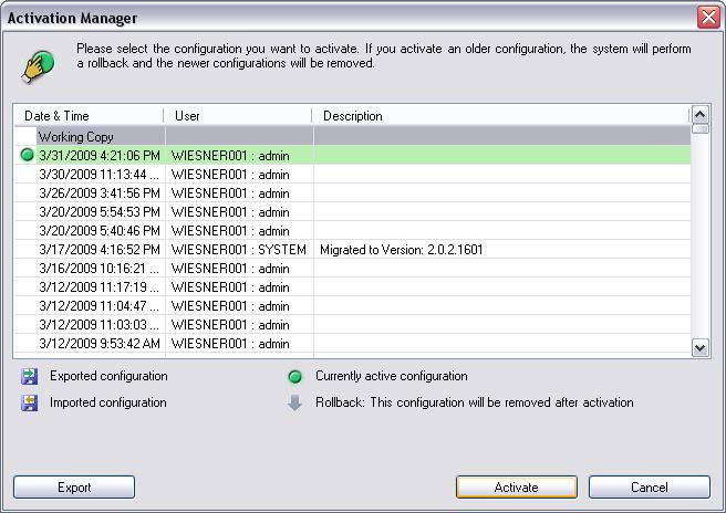 Bosch Video Management System Globalne okna systemu Configuration Client pl 99 Eksportuj Kliknąć, aby wyświetlić okno dialogowe wyboru pliku konfiguracyjnego do eksportu.