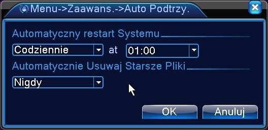 RYSUNEK 2.51 AUTO-RESTART 2.5.6 Przywrócenie ustawień fabrycznych Kliknij ikonę PRZYWRÓĆ a pojawi się okno dialogowe z rys 2.52. Można wyróżnić następujące grupy aby przywrócić fabryczną konfigurację.