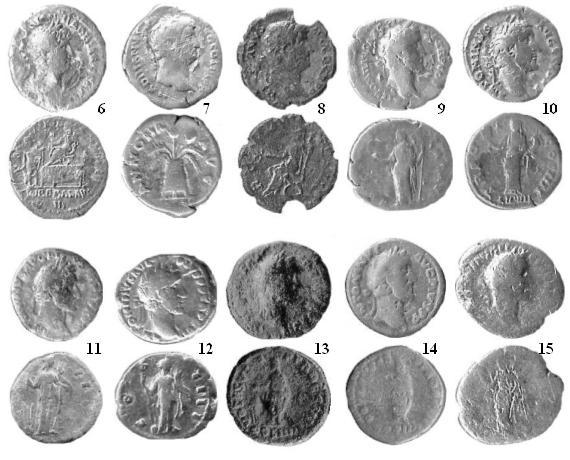 15 11.A n toninus Pius, denar, lata 150-151 (?), Rzym, RIC III 194 (?). (zdj. 11) Av. Głowa w wieńcu laur. w pr. w otoku: ANTONINVS AVG PI-VS [P P T]R P XIIII (?); Rv.
