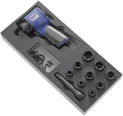 MODUŁ PIANKOWY NASADEK UDAROWYCH KRÓTKICH 1/2" - 11 SZTUK - Klucz udarowy kompaktowy 1/2". - Nasadki udarowe 1/2" - 6-kątne - metryczne: 11-12-13-17-19-21-22-24-27 mm.