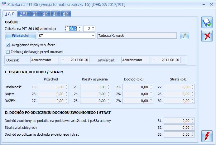 5.11.1 Zaliczki na PIT-36/PIT-36L Lista zaliczek jest otwierana z menu przez wybór: Księgowość/ Zaliczki na PIT-36/PIT-36L. Rys 10.