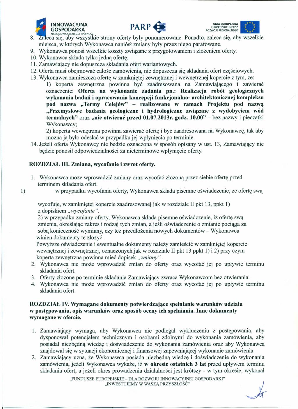 INNOWACYJNA 8. NARODOWA STRATEGIA SI'ÓJN05C1 a eca się, aby wszystkie strony oferty były ponumerowane.