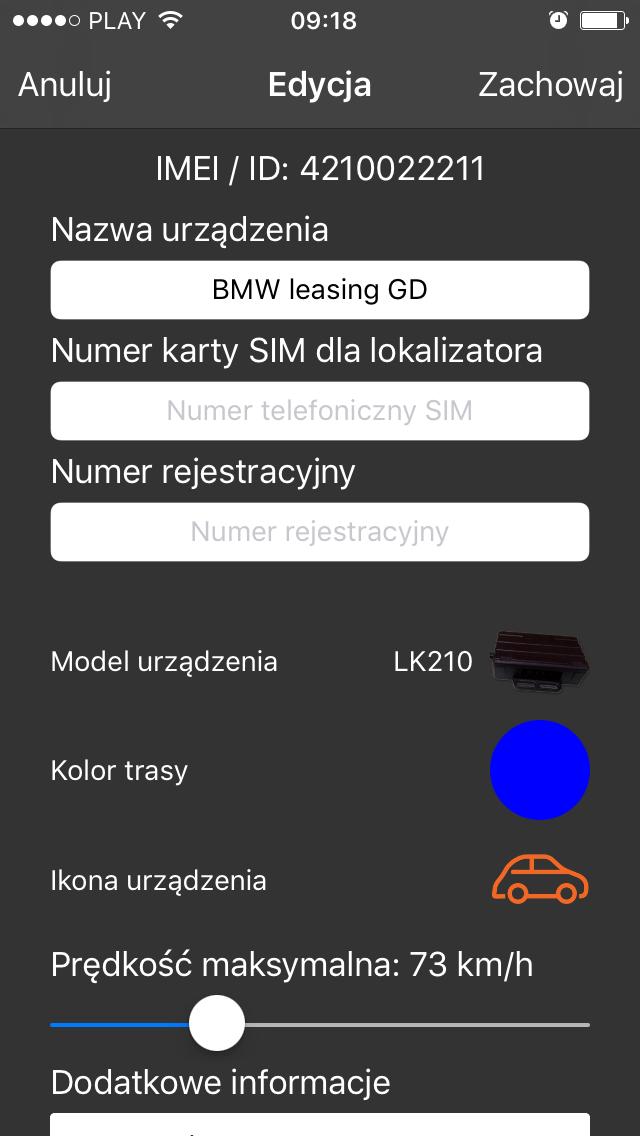 Ekran opisu Lokalizatora GPS.