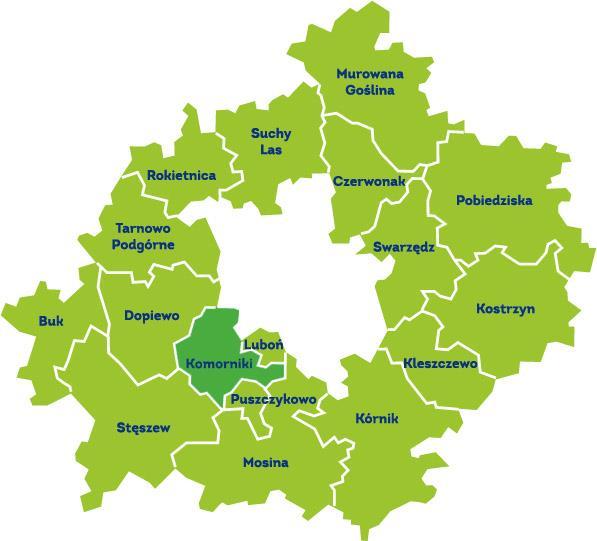 V.3. STAN OBECNY Gmina wiejska Komorniki (52,20 09 N 16,48 28 E) usytuowana jest w województwie wielkopolskim, w południowej części powiatu poznańskiego.