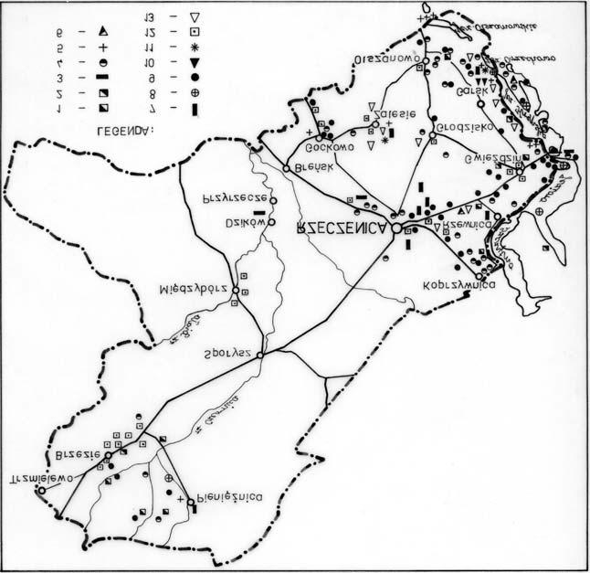 Osadnictwo pradziejowe i wczesnoœredniowieczne... Ryc. 1. Mapa lokalizacji stanowisk archeologicznych na terenie gm. Rzeczenica.