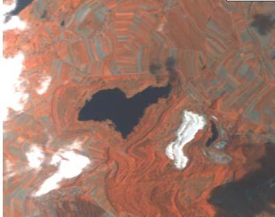 spektralną zarejestrowana dla danego piksela. Im mniejsza wartość tego kąta (ciemniejszy kolor na Rys.5 B) tym bardziej dany piksel jest podobny, w sensie spektralnym, do wzorca klasy (piasek), (Rys.