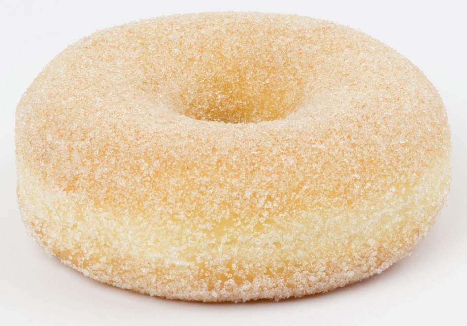 Donut dekorowany cukrem 50 g mąka pszenna, woda, olej palmowy, dekoracja 11% (cukier), cukier, glukoza (z pszenicy), drożdże piekarskie, olej rzepakowy, mąka sojowa, serwatka w proszku (z mleka),