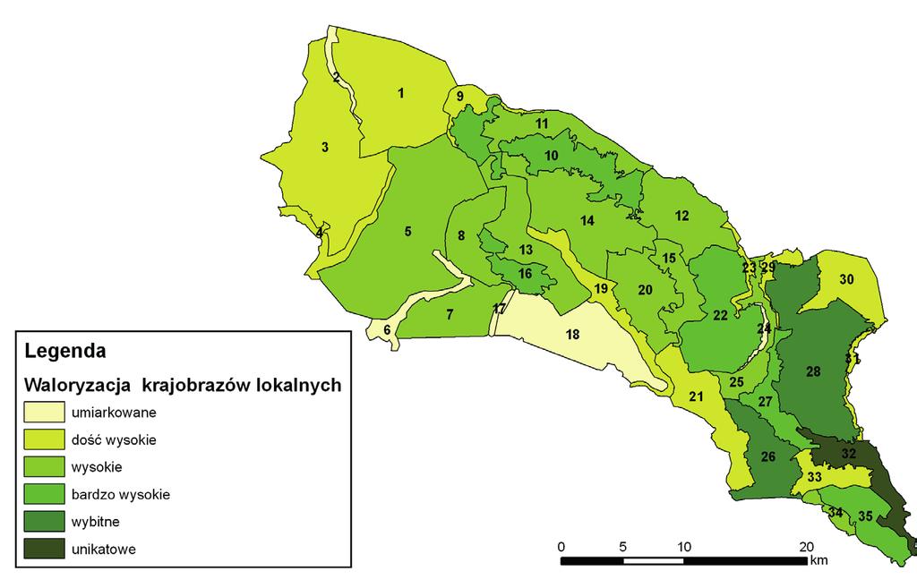 Krajobrazy lokalne 283 w tym mezoregionie udział krajobrazów lokalnych o typach nr 7 i 12 (w sumie 3,1 % powierzchni), które są z kolei charakterystyczne dla obszaru Roztocza Południowego (57,4%).