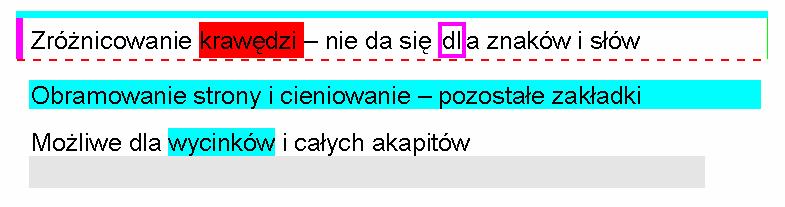 Dokładne ustawianie Format - Obramowania i