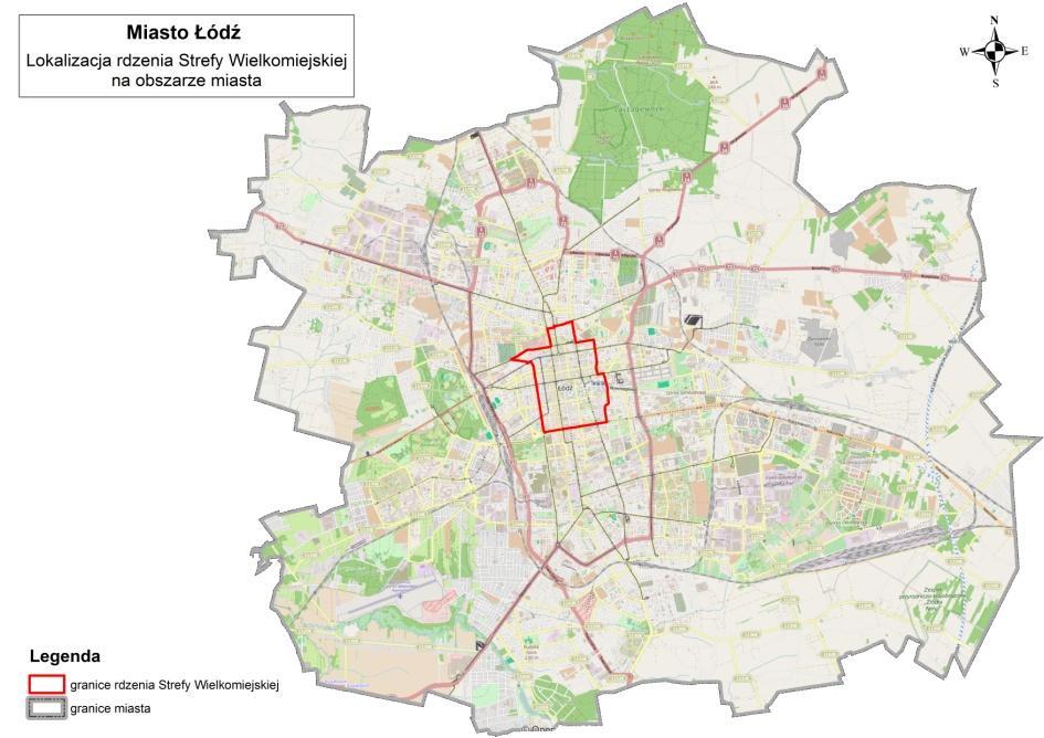 Opis analizowanego obszaru Zakres przestrzenny inwentaryzacji stanowiącej przedmiot niniejszego opracowania swym zasięgiem obejmuje rdzeń Strefy Wielkomiejskiej miasta Łódź. Rysunek 45.