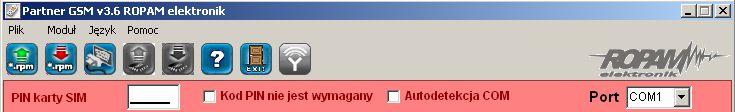 PLIK > NOWY MGSM xxx > ODCZYT- otworzenie pliku z konfiguracją z dysku komputera (*rpm) > ZAPIS zapis konfiguracji (aktualnej) na dysk komputera > WYJŚCIE- zamknięcie programu PARTNER GSM MODUŁ >