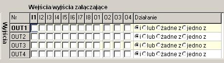 6.4.3 WEJŚCIA/WYJŚCIA ZAŁĄCZAJĄCE Zakładka służy do konfigurowania maski wejść i wyjść dla wyjścia z zaznaczoną opcją NARUSZENIE WEJŚCIA/WYJŚCIA.