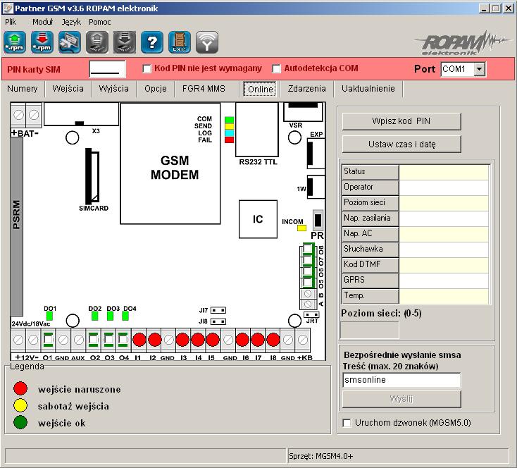6.6 ON-LINE zakładka Zakładka służy do uruchomienia i testowania konfiguracji.