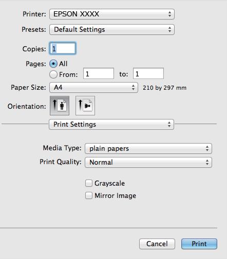 Drukowanie 5. Z menu wyskakującego wybierz opcję Ustawienia druku. W systemie Mac OS X v10.8.