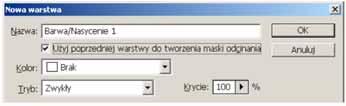 przycisk wskazany jest na fioletowo na Rys. 8) w palecie warstw. Nie zwalniaj c Option (Alt) wybieramy barwa/nasycenie w menu, które si wysunie.