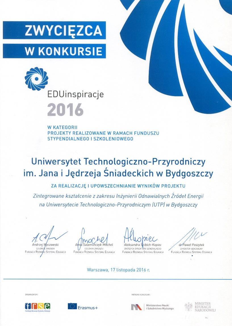 Odnawialnych Źródeł Energii (IOZE). Od 6 lat kształci również słuchaczy na studiach podyplomowych w tym zakresie (np.