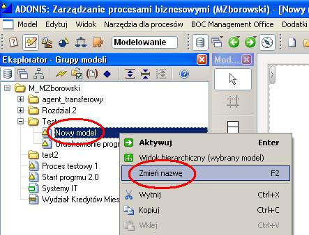 Zmiana nazwy modelu W Eksploratorze grupy