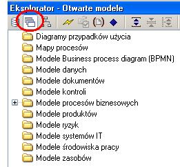 Eksplorator - widoki Grupy modeli prezentuje stworzone modele w strukturze