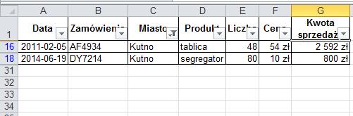 Excel informuje w ten sposób, względem której kolumny zostało przeprowadzone filtrowanie.