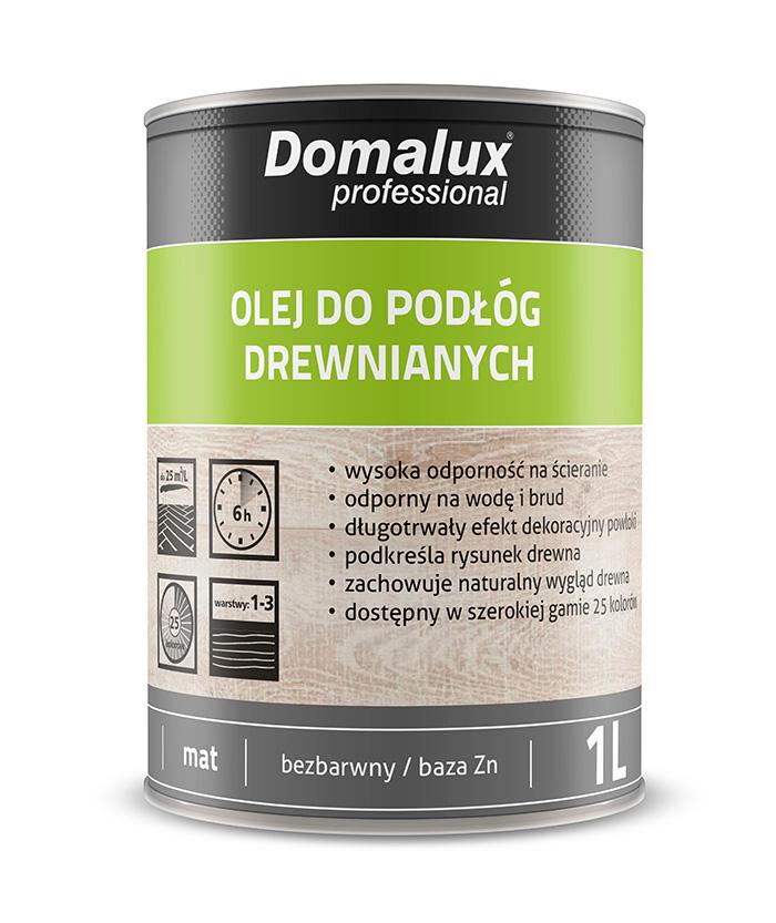 - Olej do podłóg drewnianych Domalux Professional polecamy szczególnie do twardych gatunków drewna, jak dąb czy jesion.