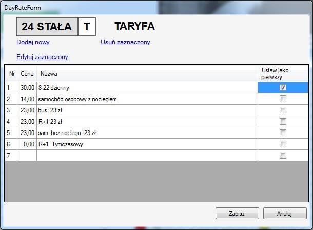 TWORZENIE PLANÓW TARYFOWYCH RYCZAŁT 1. Tworzenie nazw taryf obowiązujących w ryczałtach W ryczałtach mamy możliwość wyboru parkingu obowiązującego w ciągu doby, tygodnia lub miesiąca.