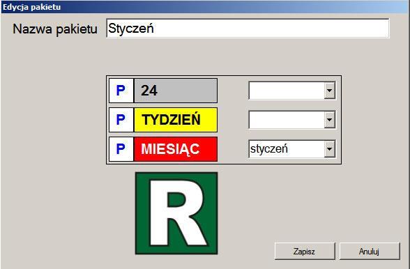 P/M parking miesięczny bezpłatny w ryczałcie. Tworzenie nazwy taryf dla poszczególnych miesięcy. Można stworzyć dla każdego miesiąca osobno lub dla kilku razem, np.