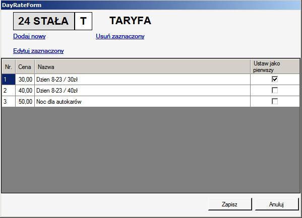 2. Tworzenie cen dla parkingu dobowego Aby utworzyć ceny dla parkingu dobowego na liście należy wybrać poniższą opcję.