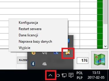 konfiguracji serwera należy: W prawym dolnym rogu najechać myszką na znak i klikając