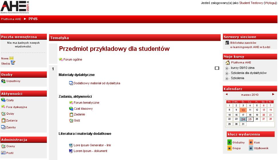 3.2. Zawartość przedmiotu W nagłówku przedmiotu znajduje się pełna nazwa przedmiotu.