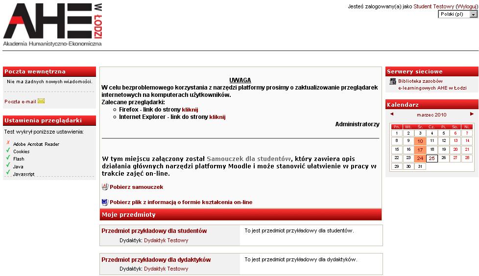 2.2. Strona początkowa Po zalogowaniu się do platformy widoczna jest Strona początkowa.