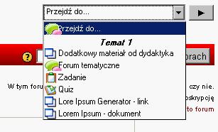 Drugie narzędzie ułatwiające poruszanie się w przedmiocie to lista rozwijalna Przejdź do, która znajduje się w prawym górnym rogu okna po wejściu do niektórych narzędzi.