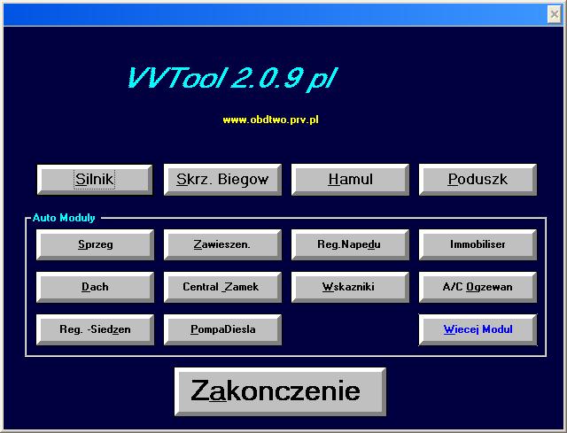 III. Diagnostyka aut: A) Diagnostyka po linii K (wiekszosc aut do rocznika 2004) w darmowym programie VWTOOL: 1) Uruchom program VWTOOL i wybierz modul (sterownik), ktory chcesz diagnozowac