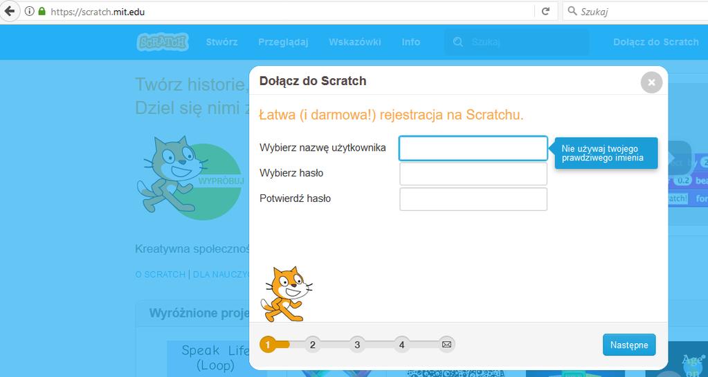 Informacje o programie (w języku angielskim). Wyróżnione projekty. Zdj. 2. Budowa okna Scratch na stronie http://scratch.mit.edu.