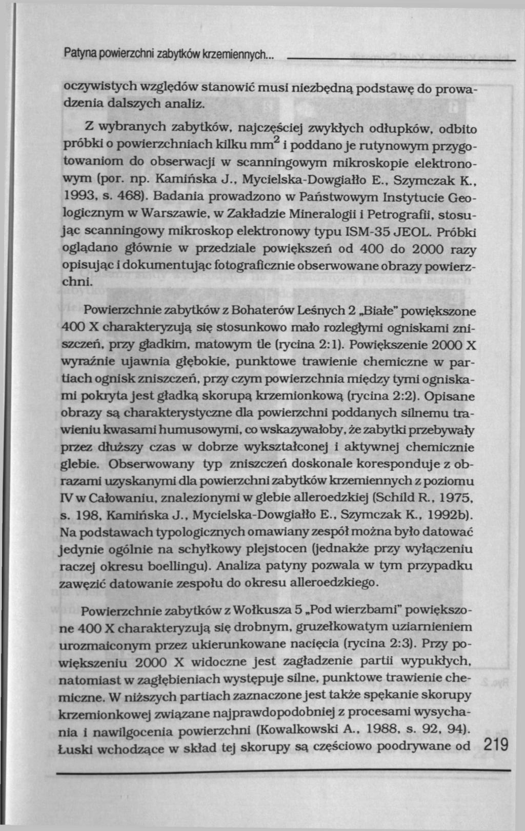 Patyna powierzchni zabytków krzemiennych... oczywistych względów stanowić musi niezbędną podstawę do prowadzenia dalszych analiz.