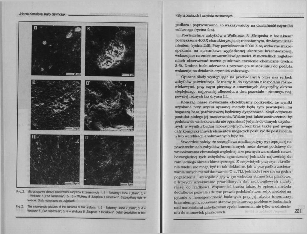 Jolanta Kamińska, Karol Szymczak Patyna powierzchni zabytków krzemiennych. podłoża i poprzesuwane, co wskazywałoby na działalność czynnika eolicznego (iycina 2:4).