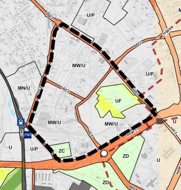 Studium MW /U - tereny zabudowy mieszkaniowej wielorodzinnej lub usługowej (zabudowa niska oraz zabudowa średniowysoka), funkcją uzupełniającą jest zieleń (np.