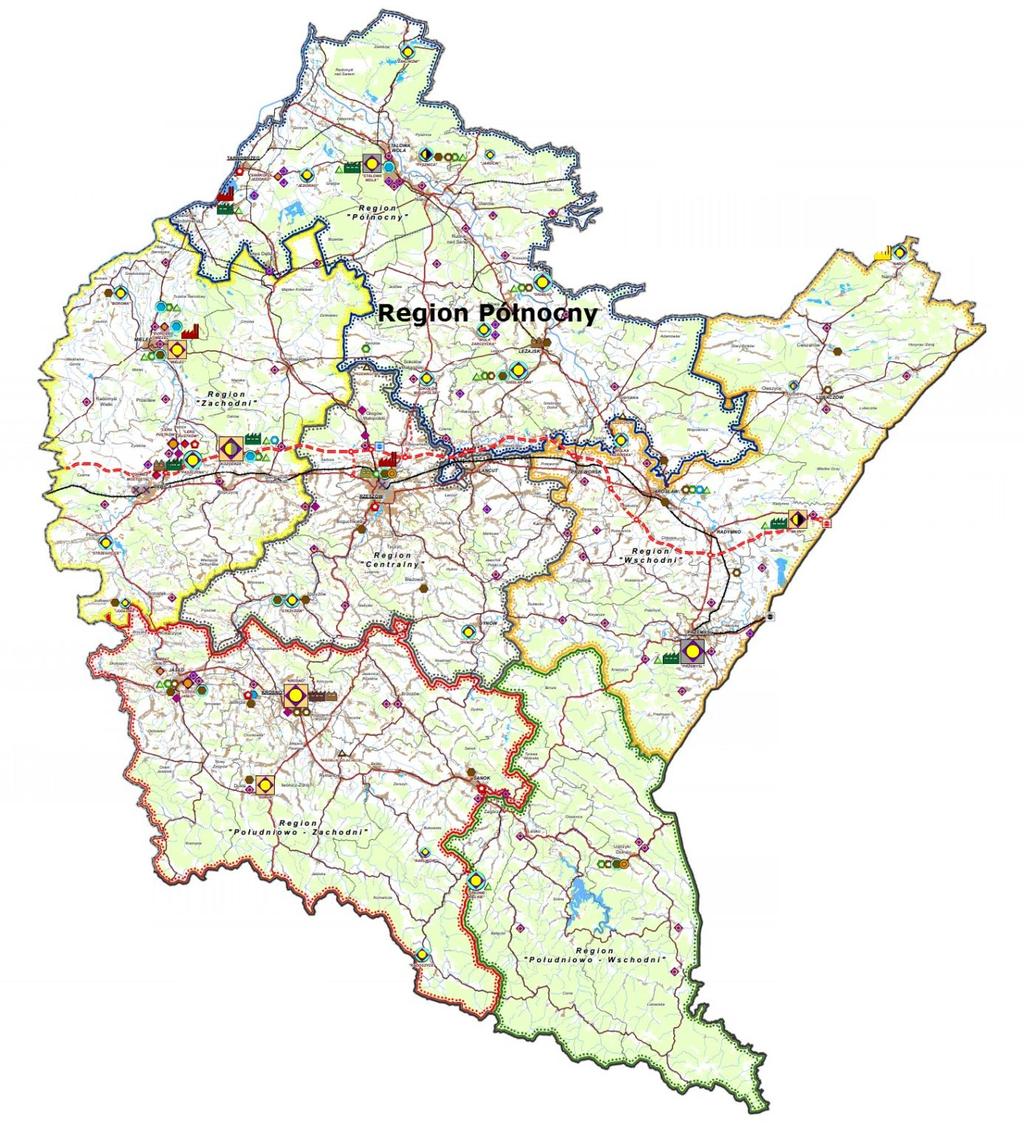 Rysunek 12. Podział województwa podkarpackiego na regiony gospodarki odpadami.