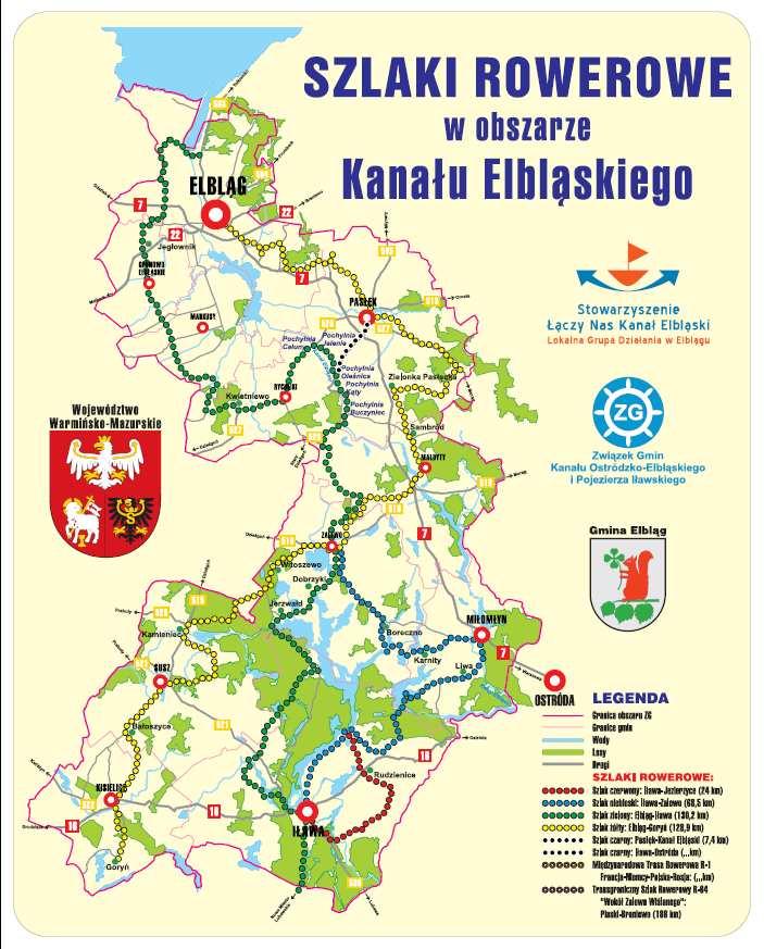 .1. Oznakowane szlaki rowerowe 75 km szlaków w rowerowych: 30 km zielonego 29 km żółtego 69 km