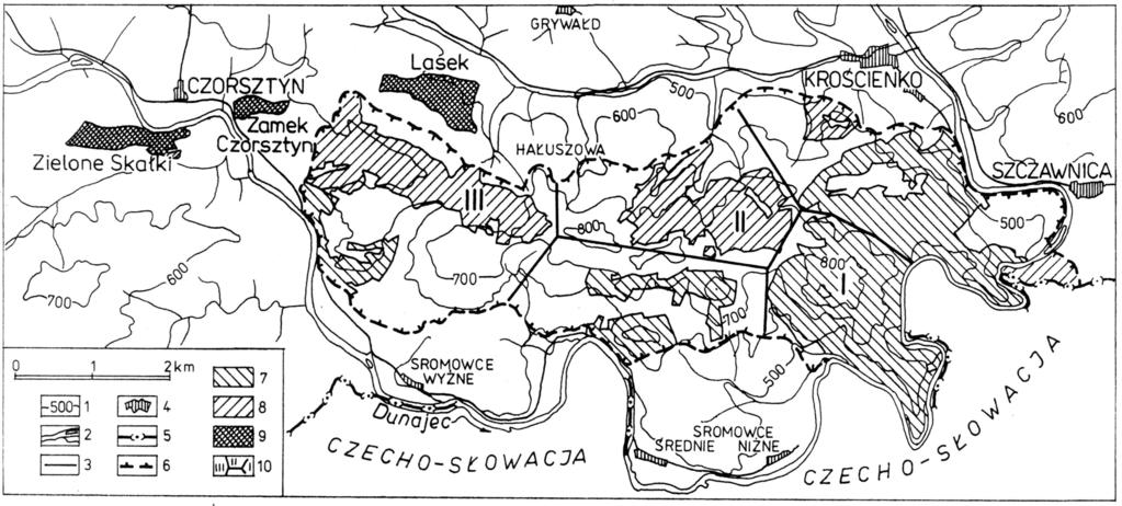 42 J. Dziewolski Przemiany drzewostanów PPN Ryc. 1. Mapa przeglądowa Pienińskiego Parku Narodowego.