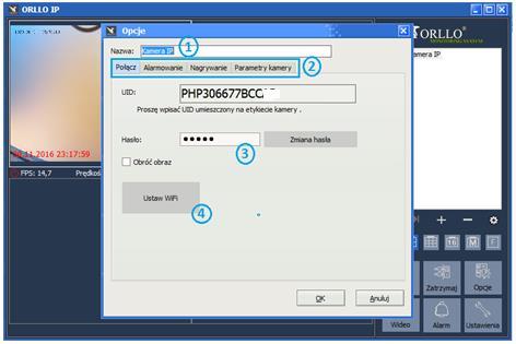 OPCJE KAMERY Gdy kamera jest już dodana, możemy zarządzać jej ustawieniami, aby to zrobić klikamy ikonę Opcje [ ]. 1. Nazwa kamery 2.