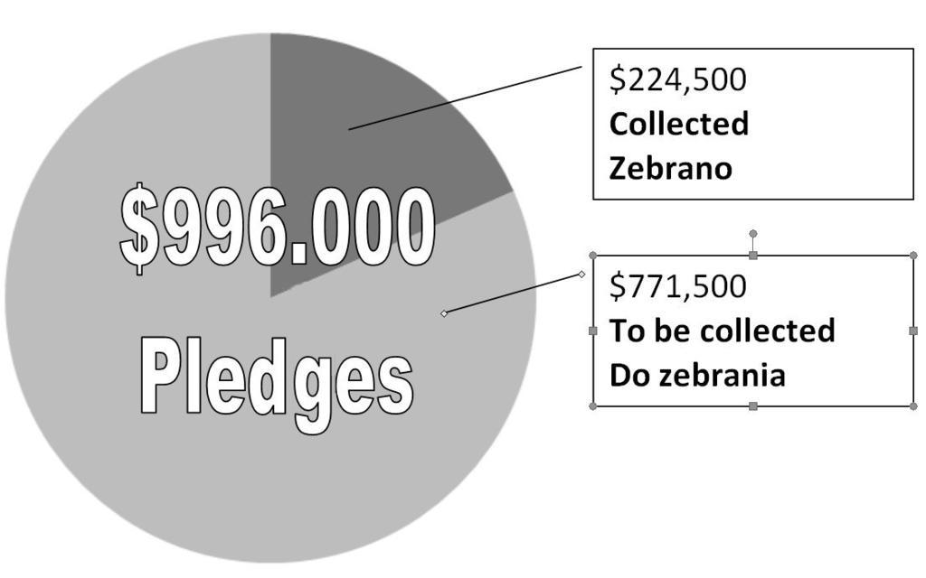The total amount submitted on the pledge cards according to CCS Fundraising, (the company coordinating the program), was $996,000 which is to be collected over a 5-year period.