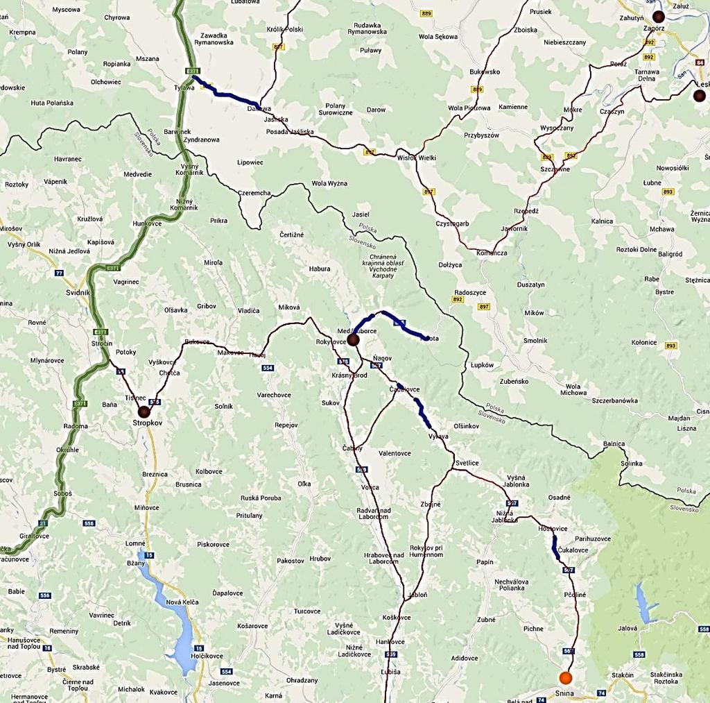 Rozwój infrastruktury drogowej pomiędzy miastami Snina Medzilaborce - Krosno Lider: Správa a Údržba Ciest Prešovského Samosprávneho Kraja Po stronie polskiej: Przebudowa DW Nr 897 na odc.