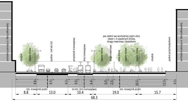 w skwer aleję ze szpalerami drzew Komunikacja autobusowa Metro Parkowanie równoległe po str.